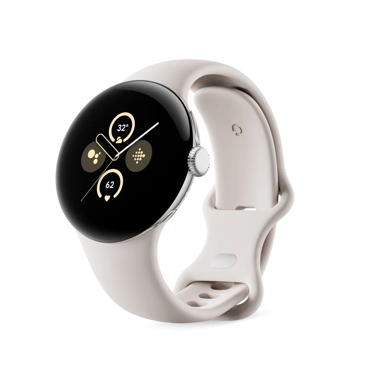 Google Pixel Watch 2 en argent poli avec bracelet en porcelaine