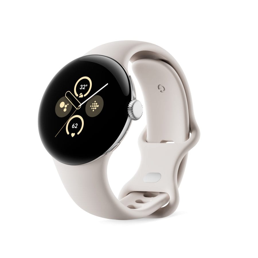 Google Pixel Watch 2 prata polida com pulseira de porcelana