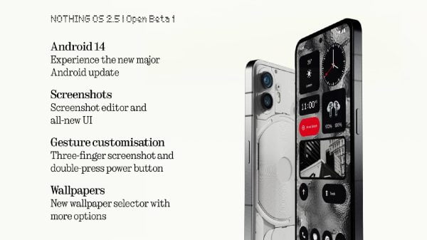 Nothing OS 2.5 Open Beta 1 lleva Android 14 al Nothing Phone (2)