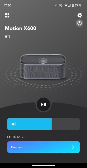 Soundcore Motion X600 app home screen
