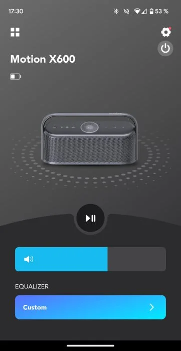 Écran d'accueil de l'application Soundcore Motion X600