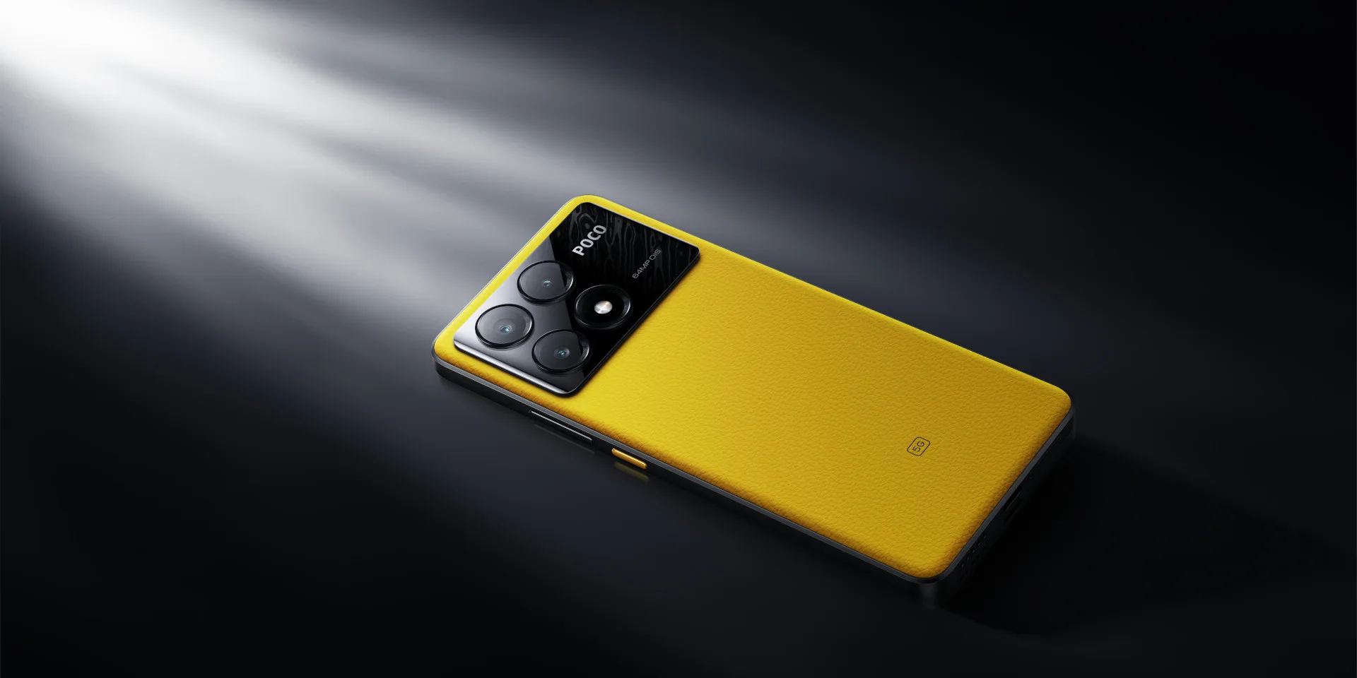 POCO X6 Pro em amarelo com parte traseira em couro vegano