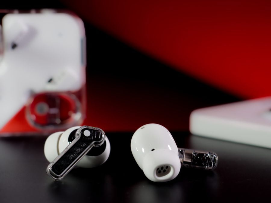 Nothing Ear Earbuds in front of charging case (2)
