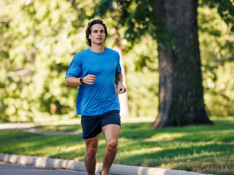 Jogger with Amazfit Balance on his wrist