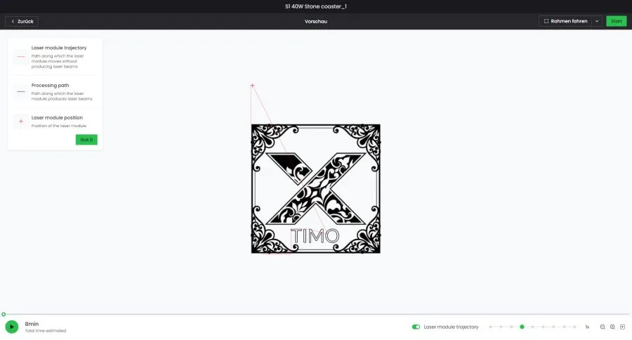 xTool S1 Test Предварительный просмотр программного обеспечения XCS