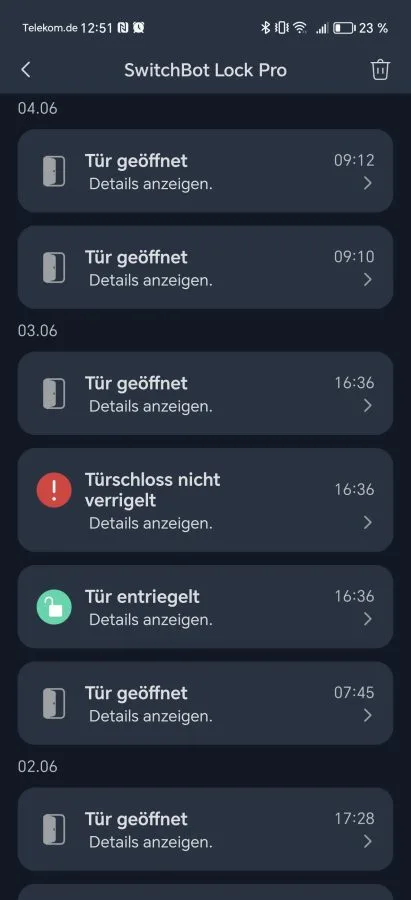 SwitchBot App Lock Benachrichtigungen