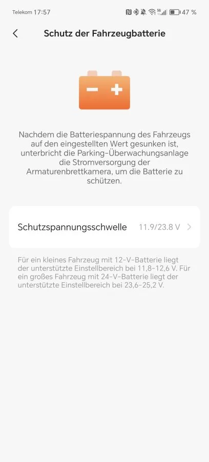 70mai App Spannungseinstellungen
