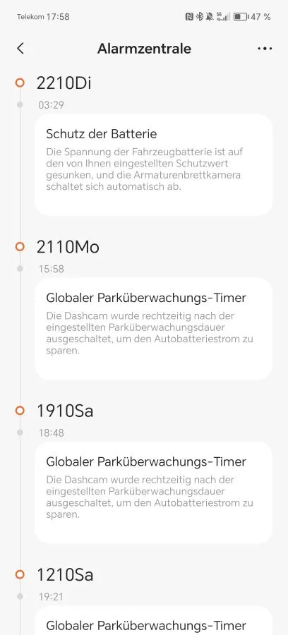 70mai App Benachrichtigungszentrale