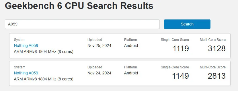 Nic A059 položka Geekbench