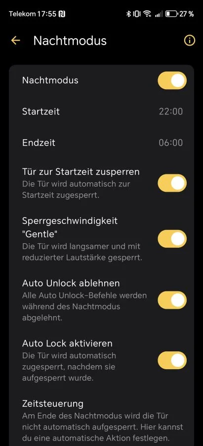 Nuki App Nachtmodus