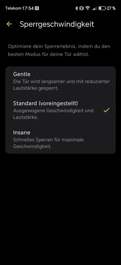 Nuki App Sperrgeschwindigkeiten