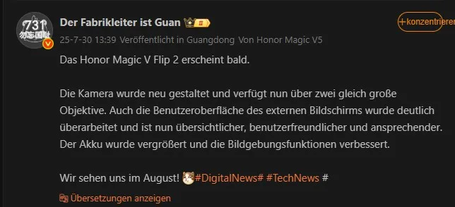 HONOR Magic V Flip 2 lek Weibo