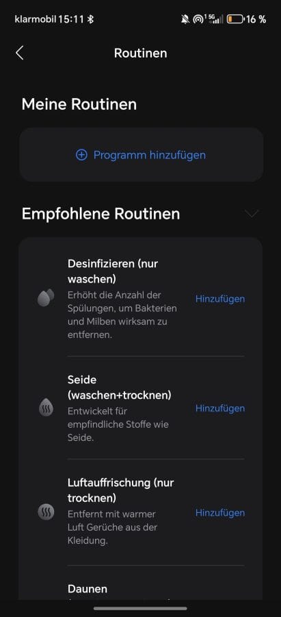 Zeo Lite App Routinen