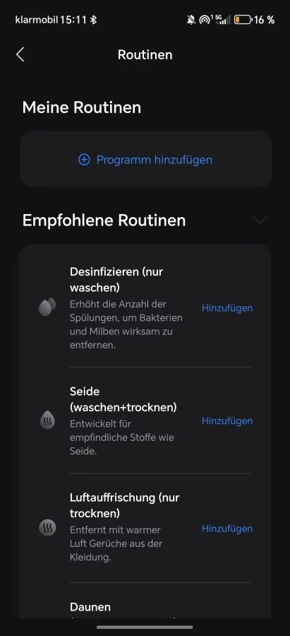 Zeo Lite App Routinen