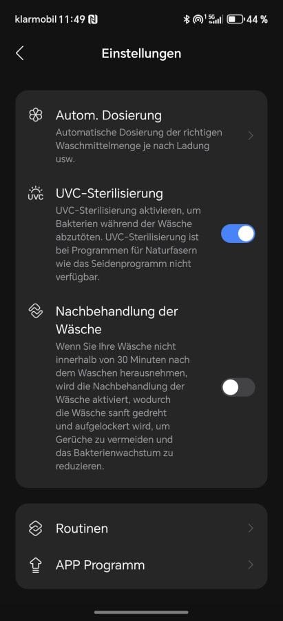 Zeo Lite App Einstellungen