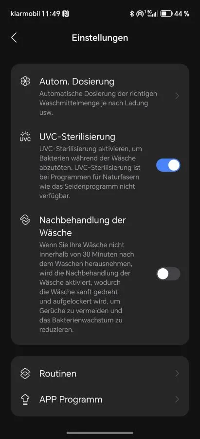 Zeo Lite App Einstellungen