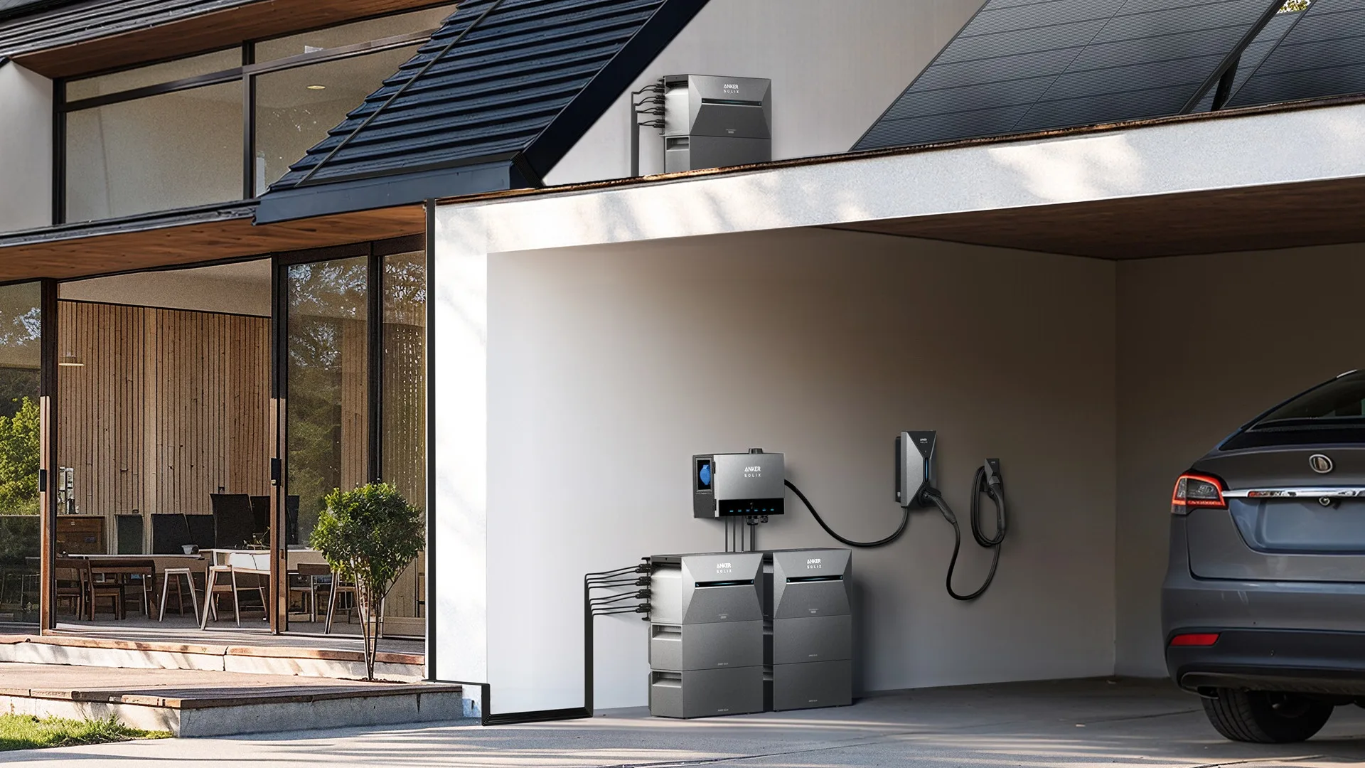 Anker SOLIX solcellsbänk multisystem i garaget