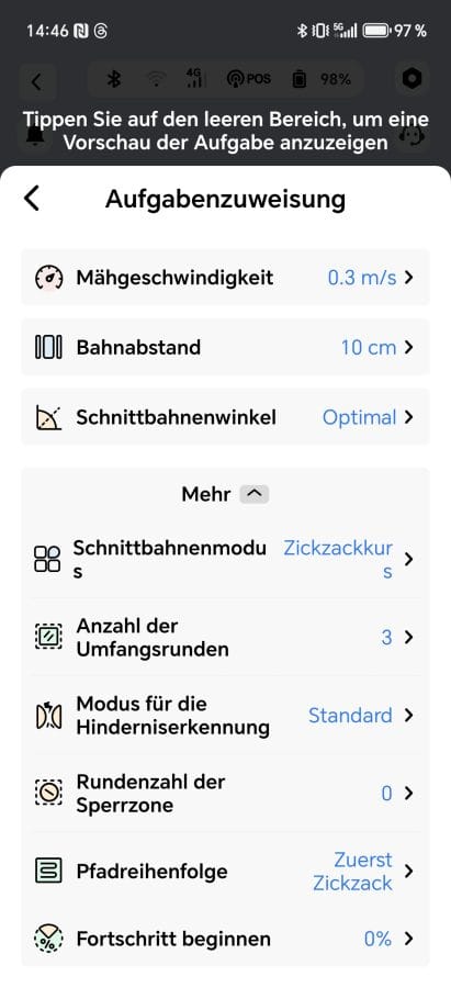 Mammotion App Aufgabe