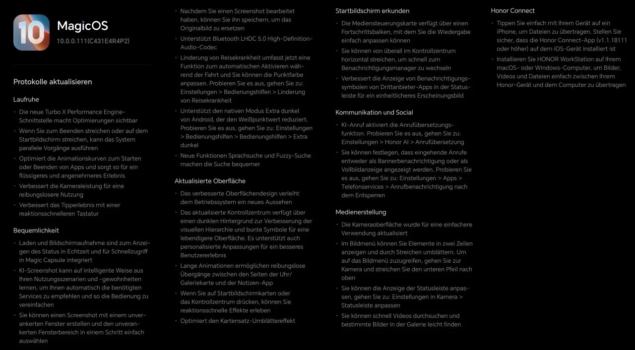 سجل التغييرات في نظام التشغيل MagicOS 10 من HONOR Magic 7 Pro