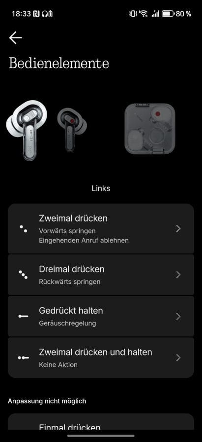 Nothing X App Tastenbelegung