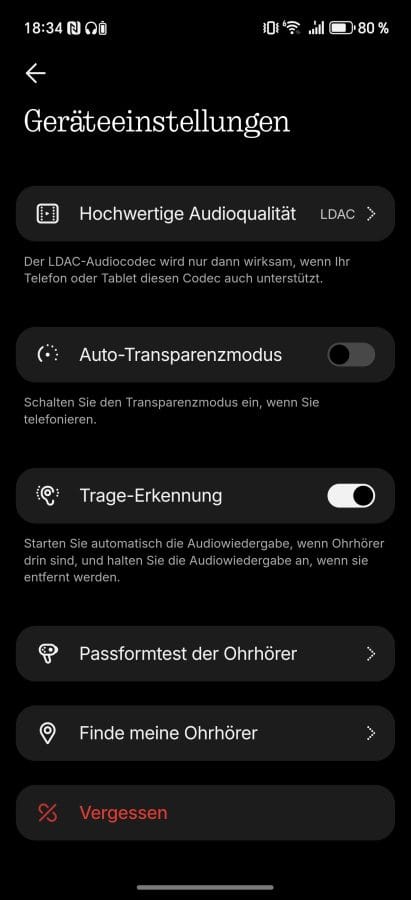 Nothing X App Einstellungen