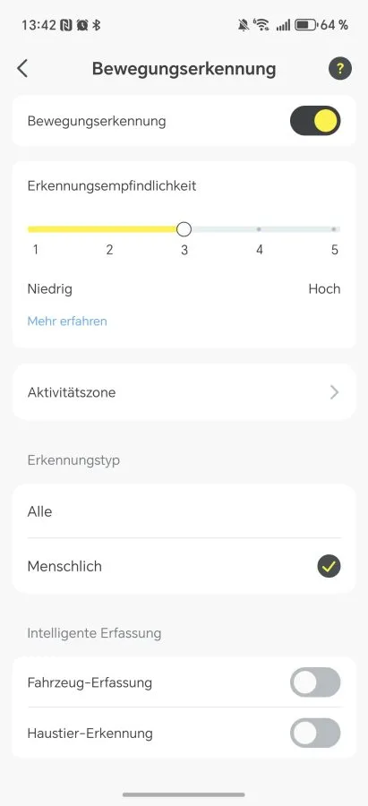 Detekce pohybu v aplikaci Baseus Security