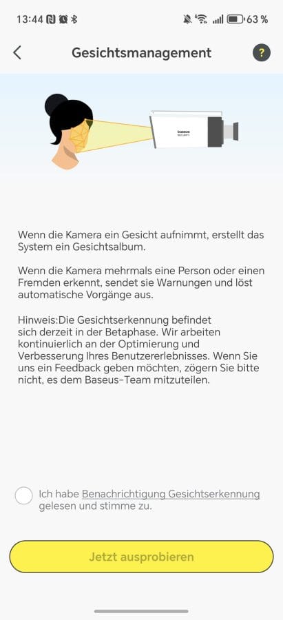 Baseus Security App Gesichtserkennung