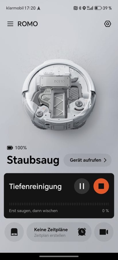 DJI ROMO App Startbildschirm