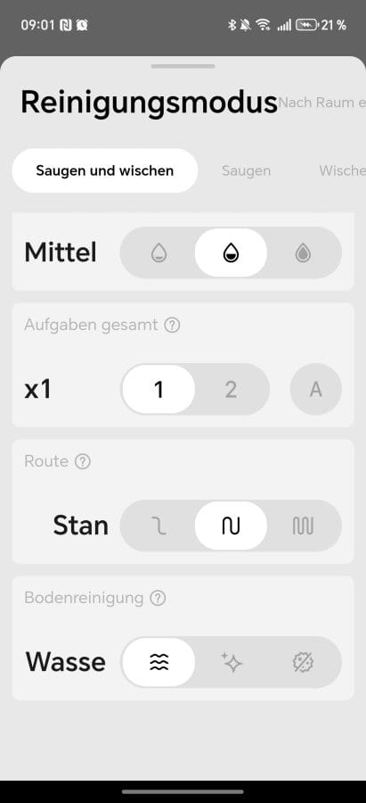 DJI ROMO App Reinigungsmodi