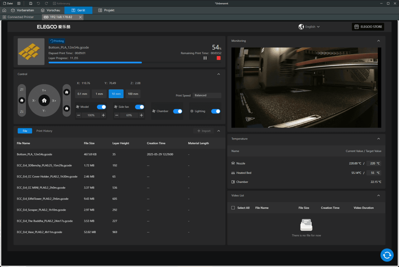 ELEGOO Slicer Drucküberwachung