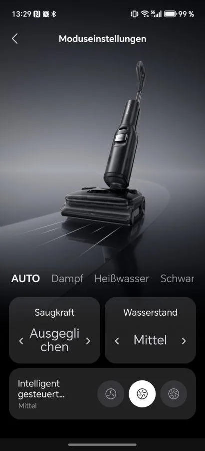 Roborock F25 Ultra-appens rengöringsläge