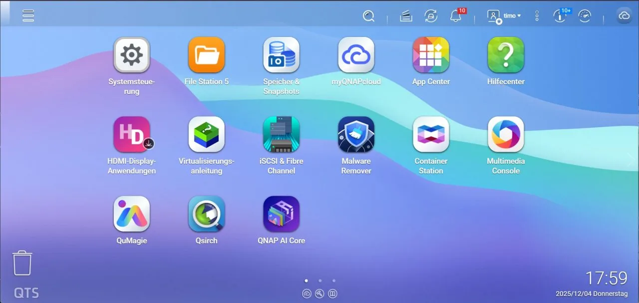 Uživatelské rozhraní QTS.