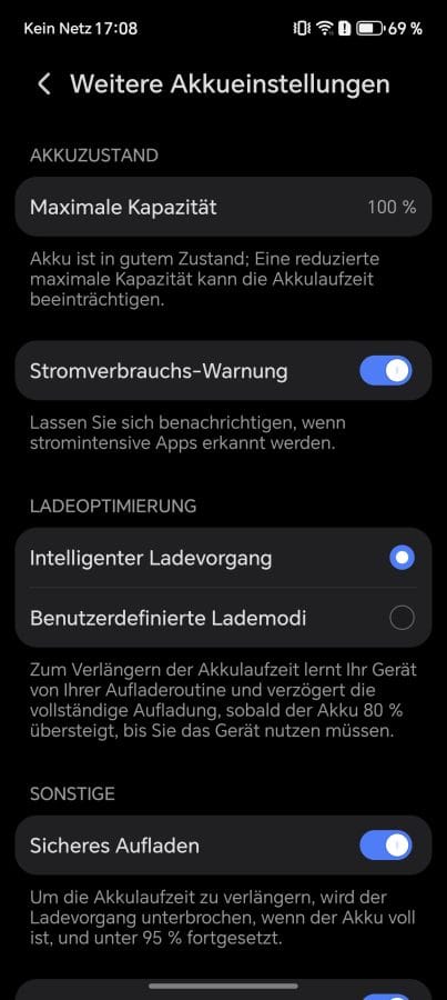 HONOR Magic 8 Pro Erweiterte Akkueinstellungen