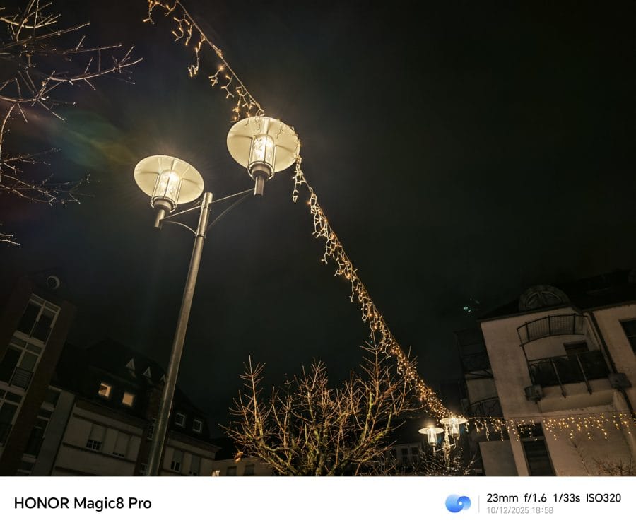 HONOR Magic 8 Pro Testaufnahme Hauptkamera Nacht Straßenbeleuchtung