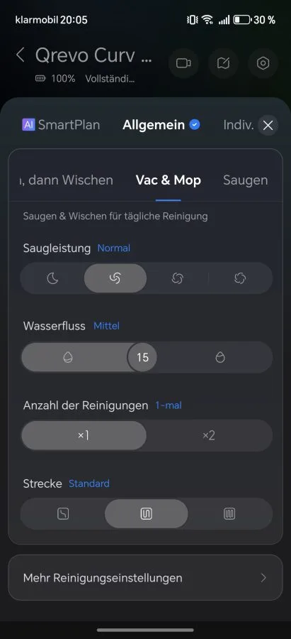 Roborock-app voor waterdoorstroming