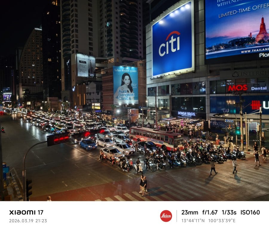 Xiaomi 17 Hauptkamera Testaufnahme Nacht Bangkok Stadt