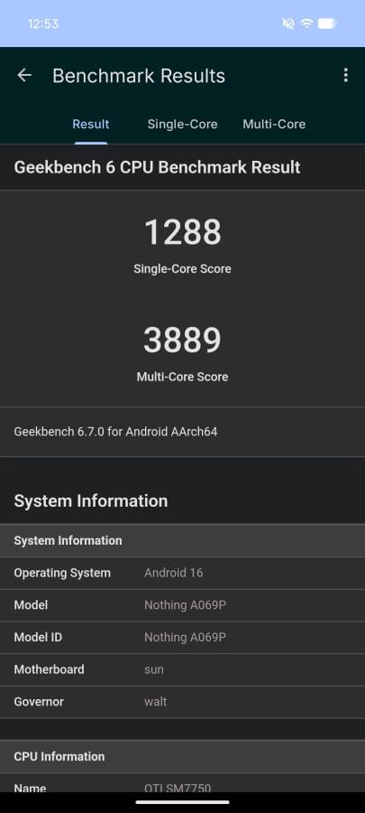 Nothing Phone (4a) Pro Geekbench