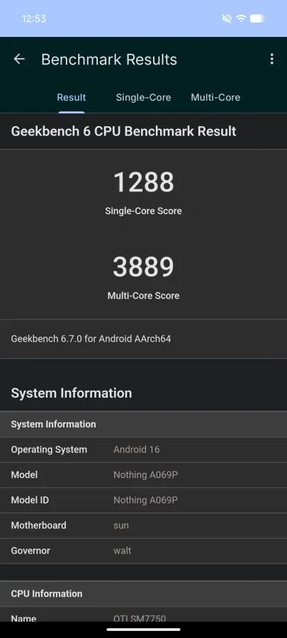 Niets Telefoon (4a) Pro Geekbench