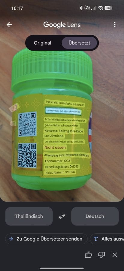 Übersetzung mit Google Lens
