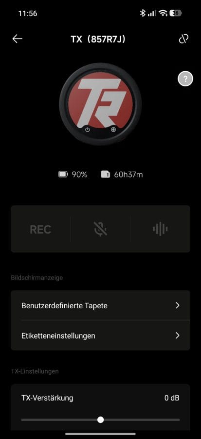 TX Homescreen in der Insta360 App