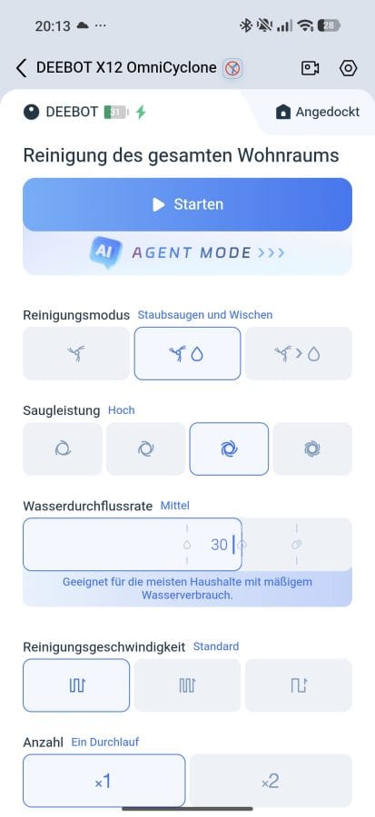 ECOVACS App Reinigungseinstellungen