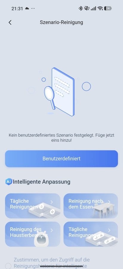 ECOVACS App Reinigungsszenarien