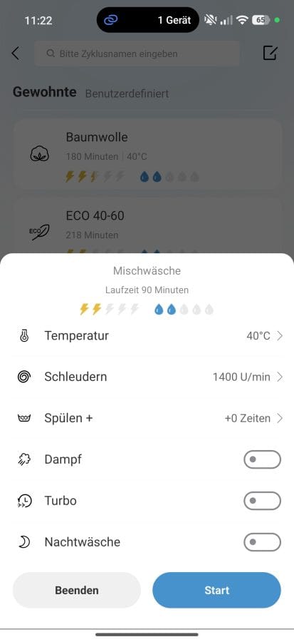 Midea V5 App Programmeinstellungen
