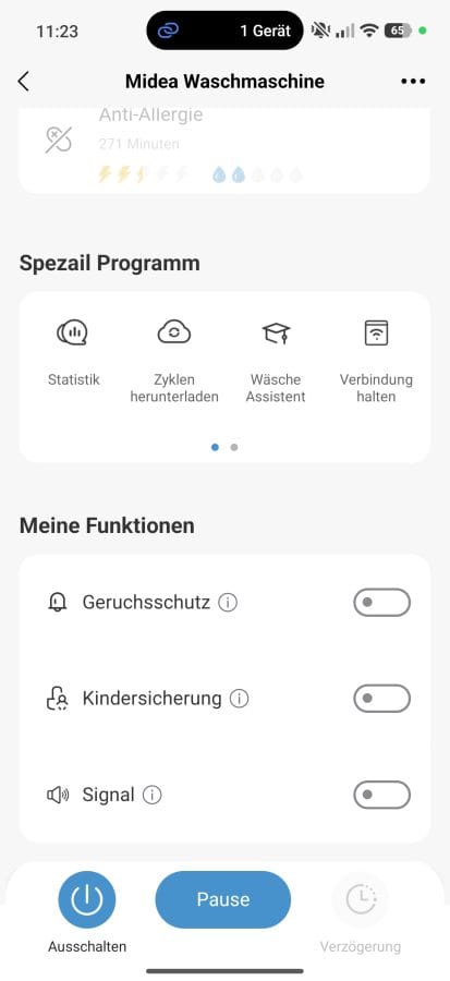 Midea V5 App Zusatzfunktionen