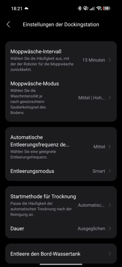 Roborock App Dock Settings