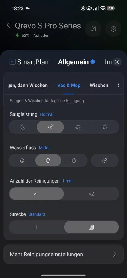 Roborock App cleaning settings