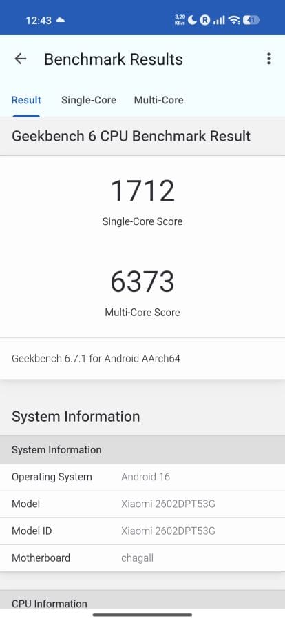 Xiaomi 17T Geekbench