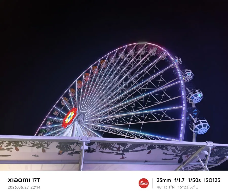 Hlavní fotoaparát Xiaomi 17T zkušební snímek nočního ruského kola