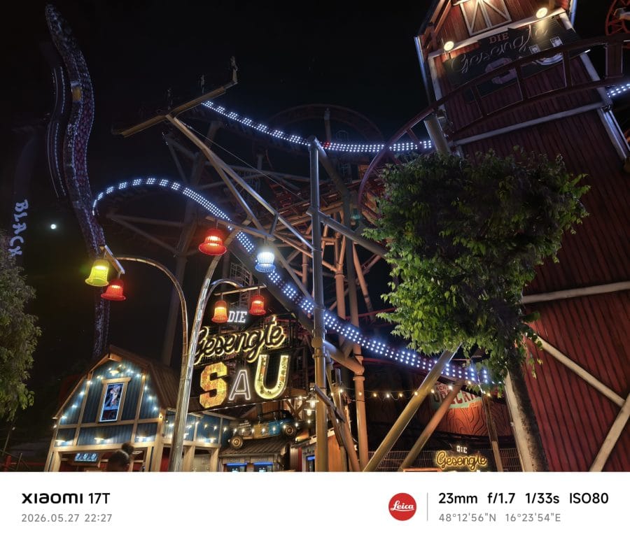 Xiaomi 17T Hauptkamera Testaufnahme Nacht Achterbahn