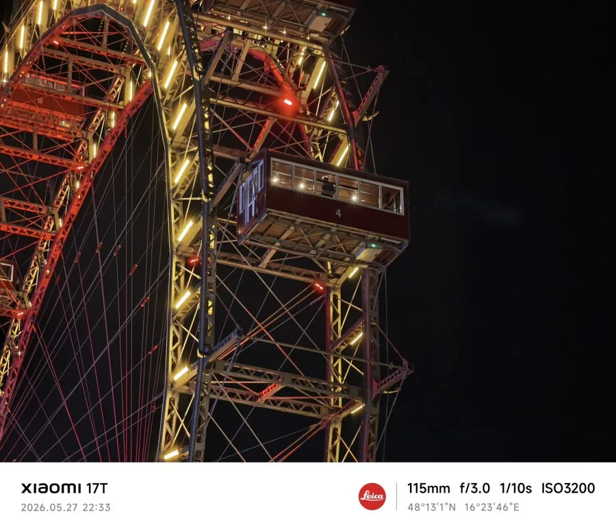 Hlavní fotoaparát Xiaomi 17T zkušební snímek nočního ruského kola